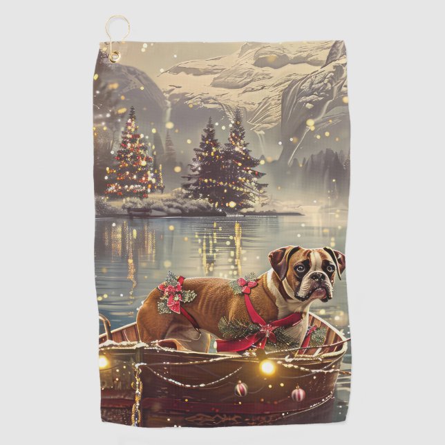 Boxer Christmas Festive Voyage Golf Towel (Front)