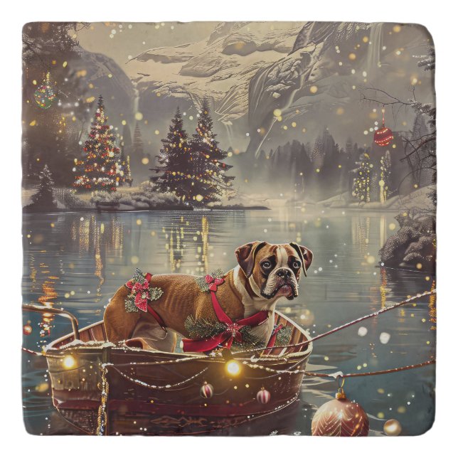 Boxer Christmas Festive Voyage Trivet (Front)