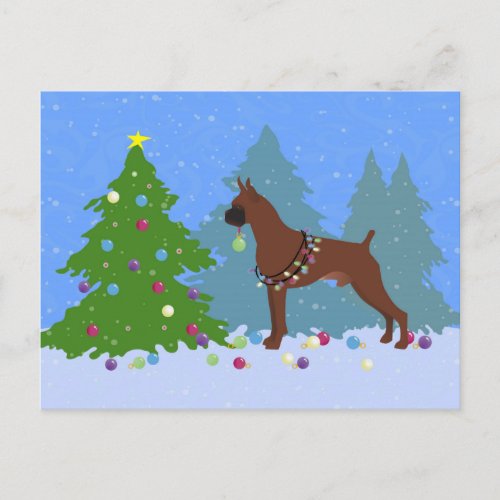 Boxer Christmas Forest Holiday Postcard
