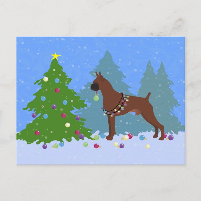 Boxer Christmas Forest Holiday Postcard (Front)