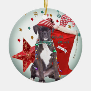 Boxer Christmas "Ho Ho Ho" Ornament