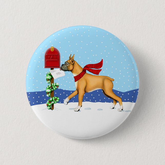 Boxer Christmas Mail Pinback Button (Front)