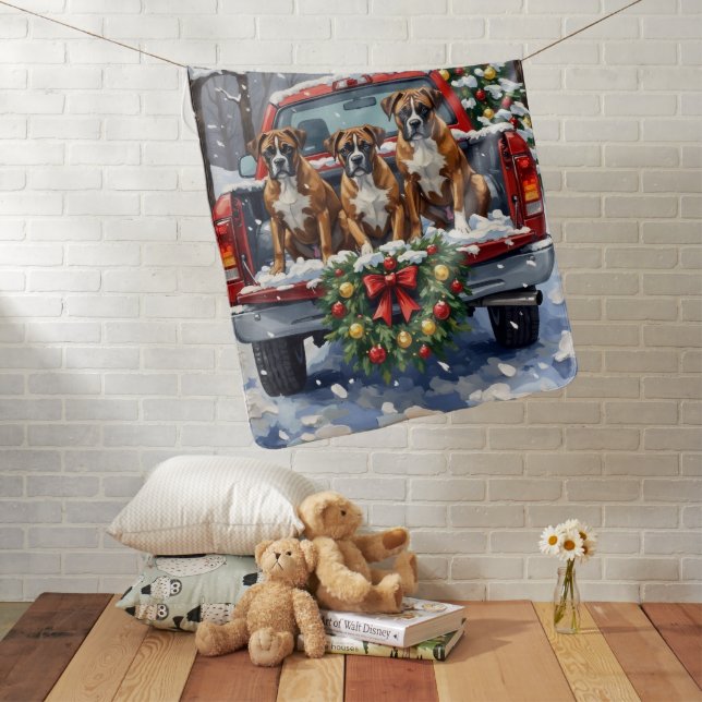 Boxer Christmas Red Truck Holiday Baby Blanket (In Situ)