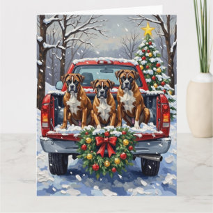 Boxer Christmas Red Truck Holiday Card