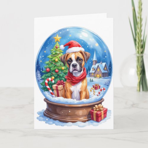Boxer Christmas Snow Globe Holiday Winter Dog Card