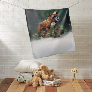 Boxer Christmas snow winter Baby Blanket