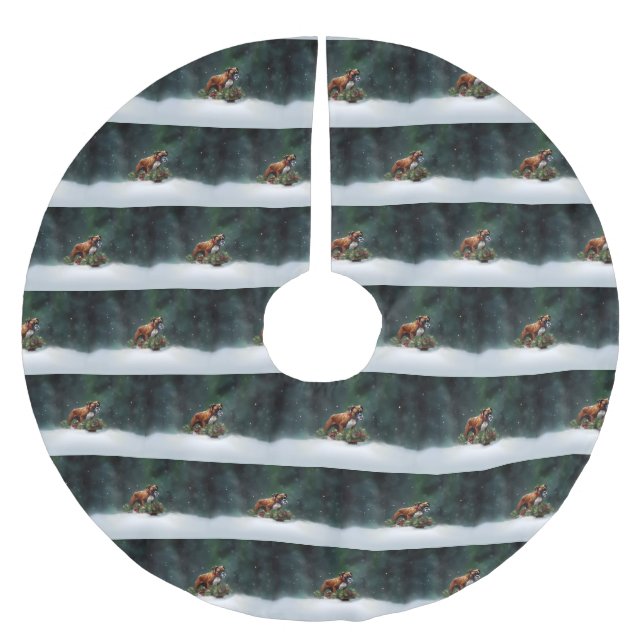 Boxer Christmas snow winter Brushed Polyester Tree Skirt (Front)