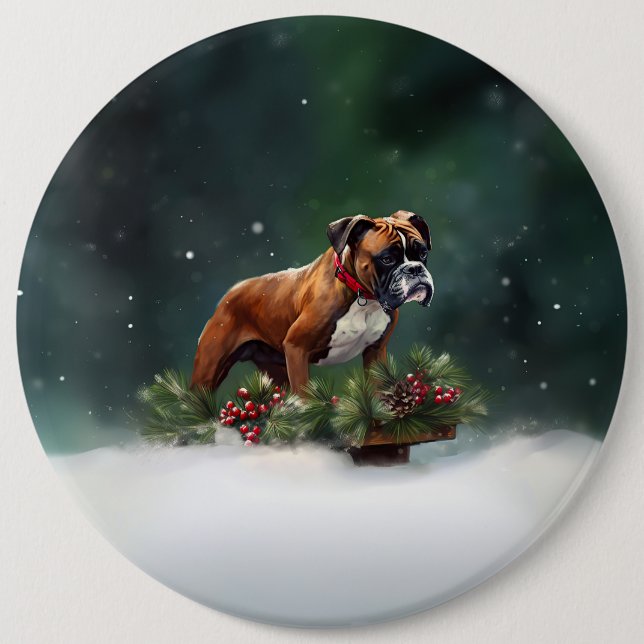 Boxer Christmas snow winter Button (Front)
