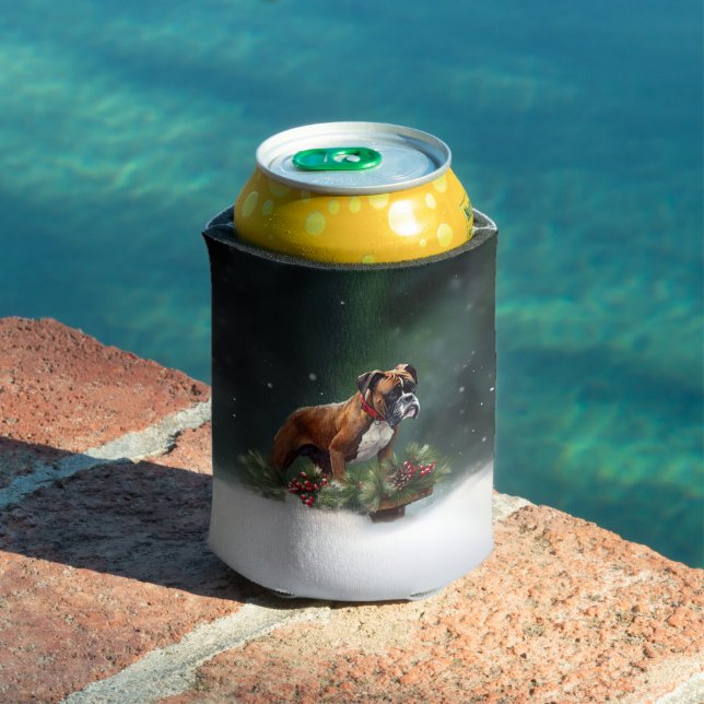 Boxer Christmas snow winter Can Cooler (In Situ Pool)