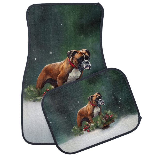 Boxer Christmas snow winter Car Floor Mat (Set)