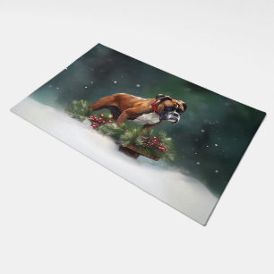 Boxer Christmas snow winter Doormat