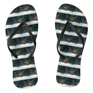 Boxer Christmas snow winter Flip Flops