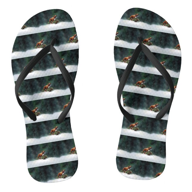 Boxer Christmas snow winter Flip Flops (Footbed)