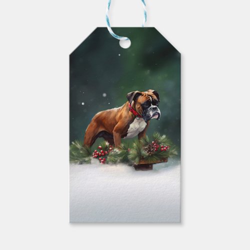 Boxer Christmas snow winter Gift Tags