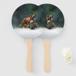 Boxer Christmas snow winter Hand Fan