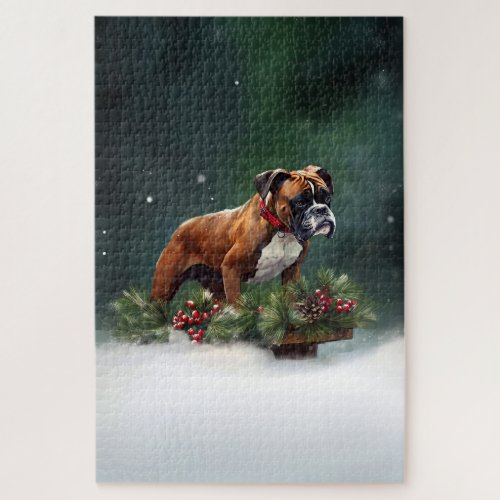 Boxer Christmas snow winter Jigsaw Puzzle