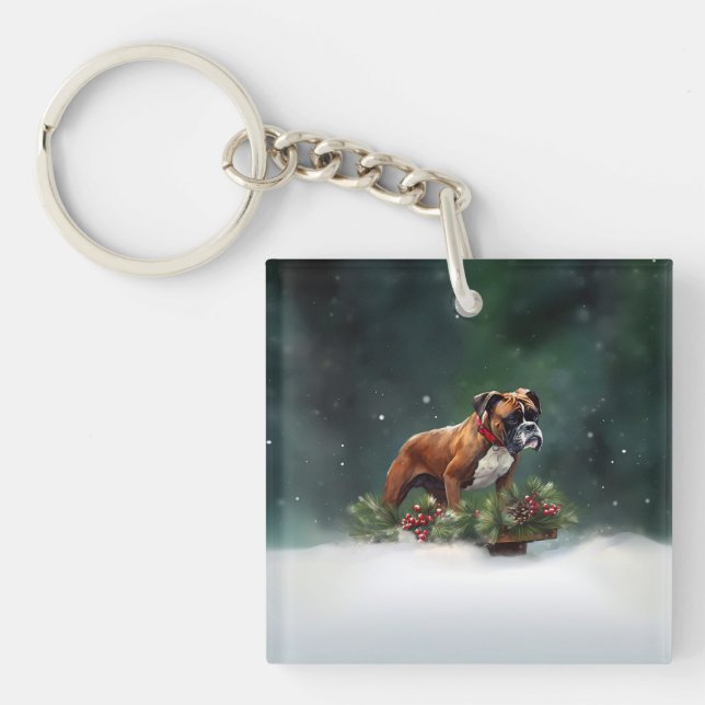 Boxer Christmas snow winter Keychain (Front)
