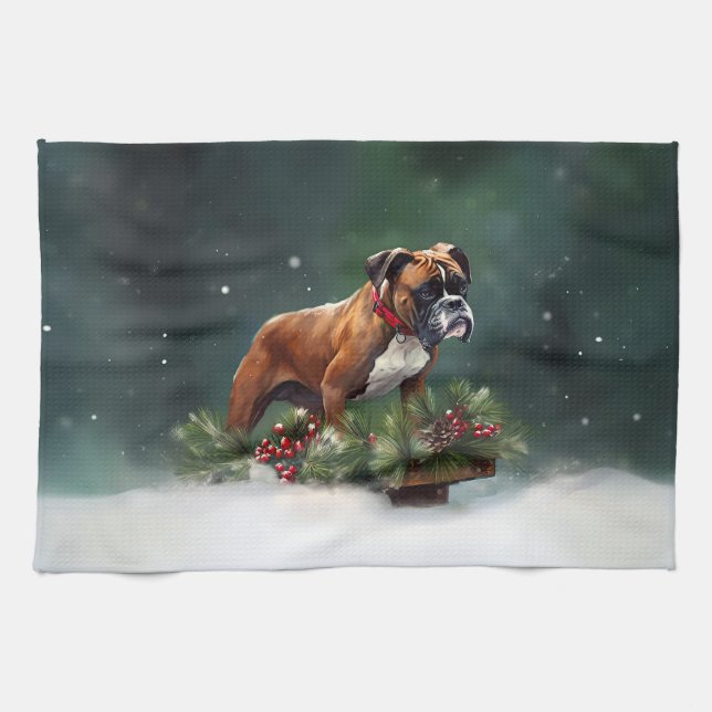 Boxer Christmas snow winter Kitchen Towel (Horizontal)
