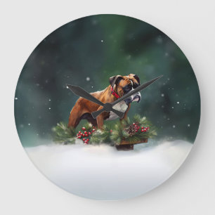 Boxer Christmas snow winter Large Clock