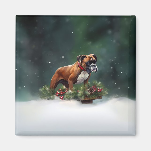 Boxer Christmas snow winter Magnet (Front)