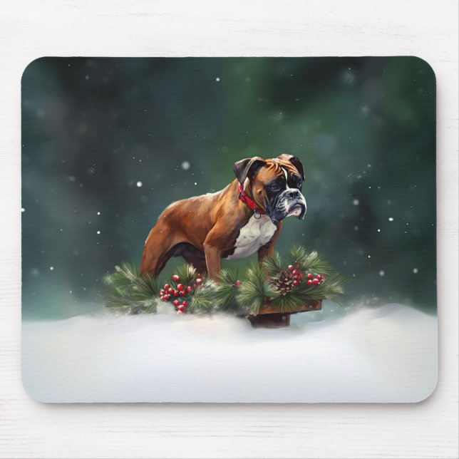 Boxer Christmas snow winter Mouse Pad (Front)