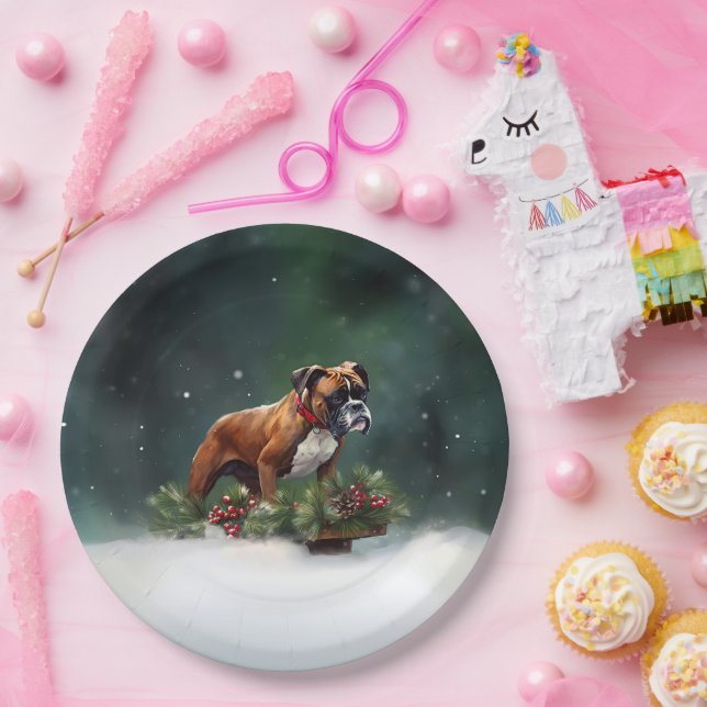 Boxer Christmas snow winter Paper Plates (Party)