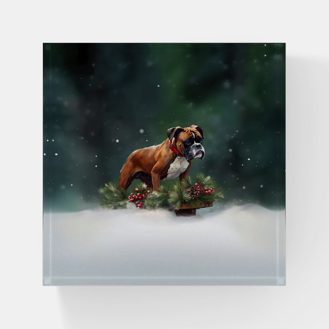 Boxer Christmas snow winter Paperweight (Front)