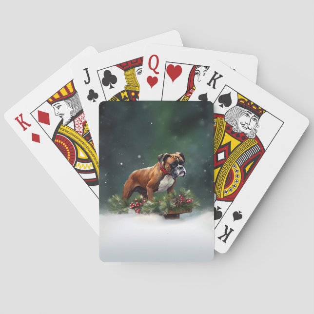 Boxer Christmas snow winter Poker Cards (Back)