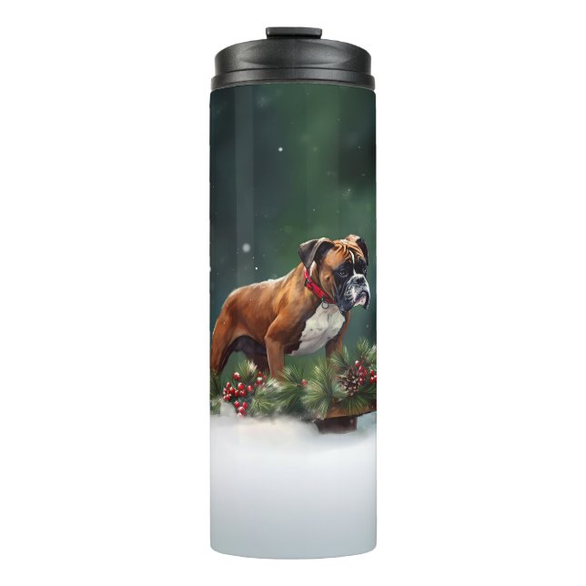 Boxer Christmas snow winter Thermal Tumbler (Front)
