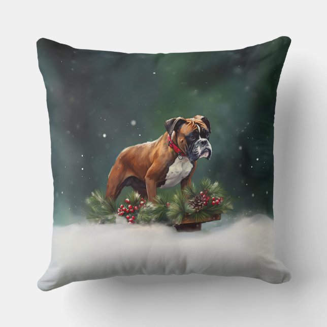 Boxer Christmas snow winter Throw Pillow (Back)