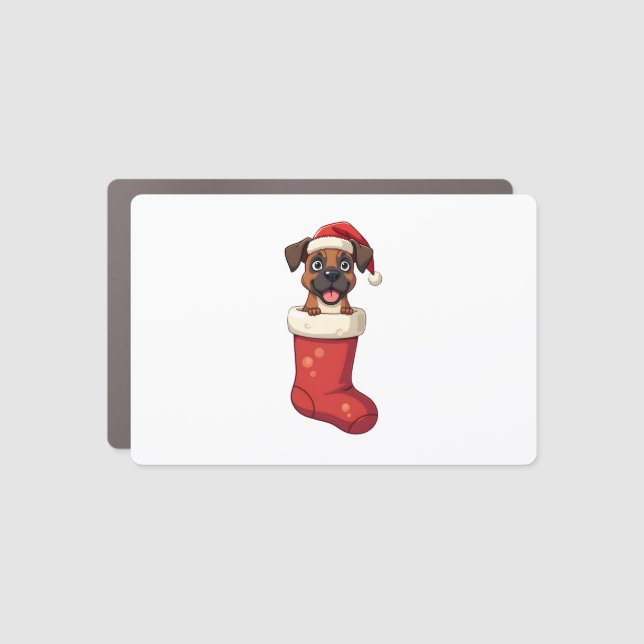 Boxer Christmas Stocking Car Magnet (Front)