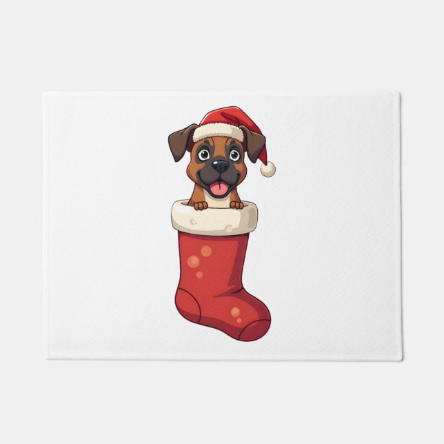 Boxer Christmas Stocking Doormat (Front)