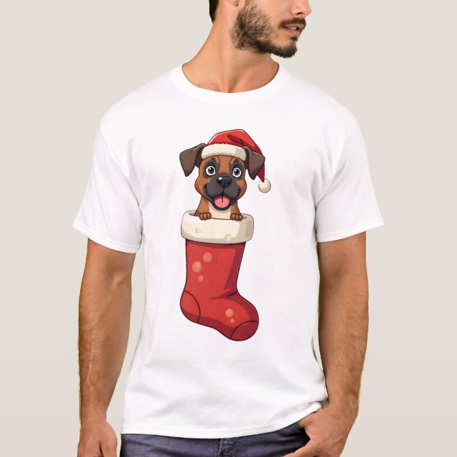 Boxer Christmas Stocking T-Shirt (Front)
