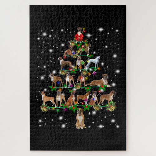 Boxer Christmas Tree Covered By Flashlight Jigsaw Puzzle
