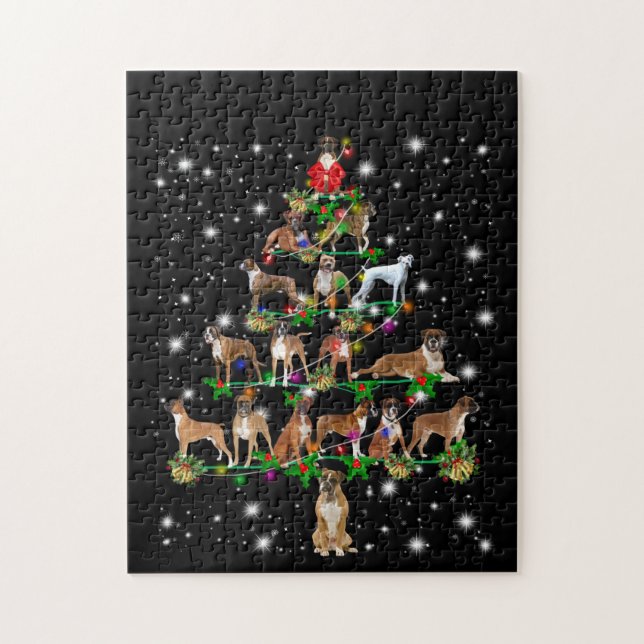 Boxer Christmas Tree Covered By Flashlight Jigsaw Puzzle (Vertical)