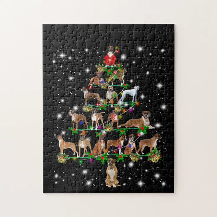 9:45 Incorporate Against the will Boxer Christmas Tree Covered By Flashlight Jigsaw Puzzle | Zazzle