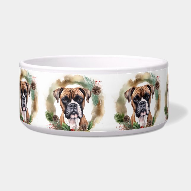Boxer Christmas Wreath Festive Pup Bowl (Front)