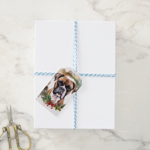 Boxer Christmas Wreath Festive Pup Gift Tags