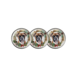 Boxer Christmas Wreath Festive Pup Golf Ball Marker