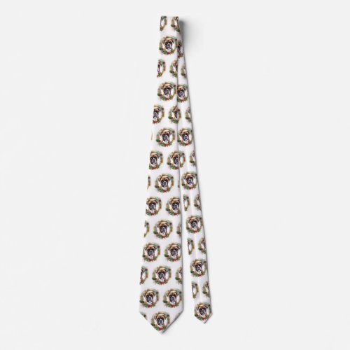 Boxer Christmas Wreath Festive Pup Neck Tie