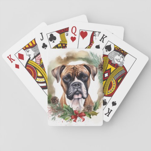 Boxer Christmas Wreath Festive Pup Poker Cards