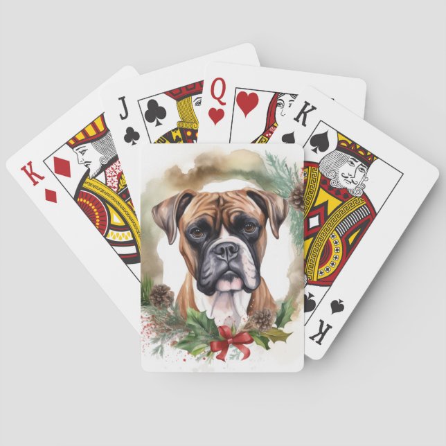 Boxer Christmas Wreath Festive Pup Poker Cards (Back)