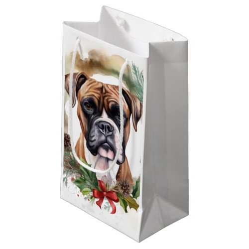 Boxer Christmas Wreath Festive Pup Small Gift Bag