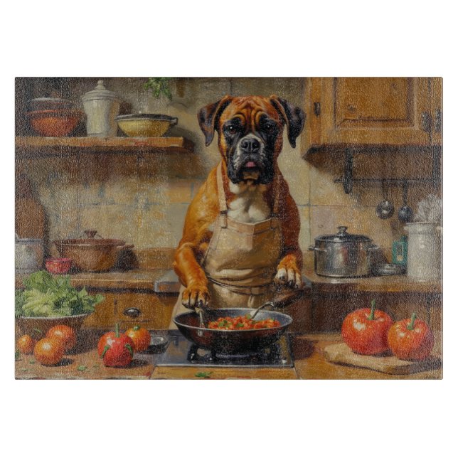 Boxer Cooking in Kitchen Cutting Board (Front)