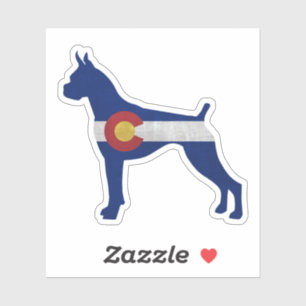 Boxer Cropped Ears Dog Silhouette Colorado Flag Sticker