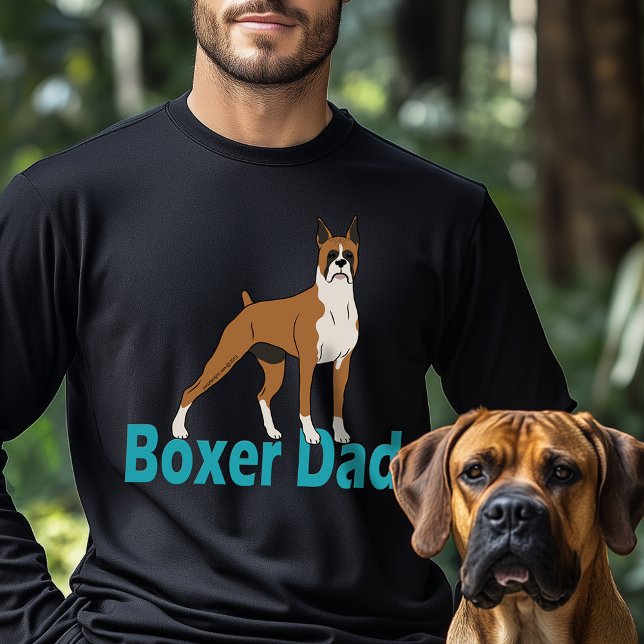 Boxer Dad Green Teal Text Dog Drawing T-Shirt (Boxer Dad Green Teal Text Dog Drawing T-Shirt)