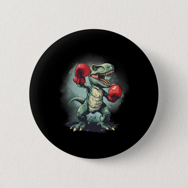 Boxer Dinosaur Boxing Dino Kickboxing T-rex Boxing Button (Front)