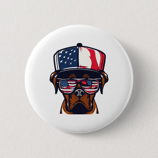 Boxer Dog 4th of July Button (Front)