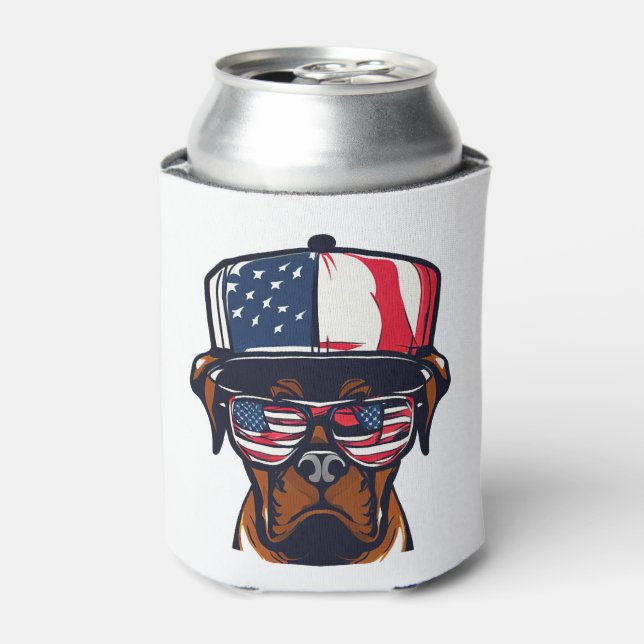 Boxer Dog 4th of July Can Cooler (Can Front)
