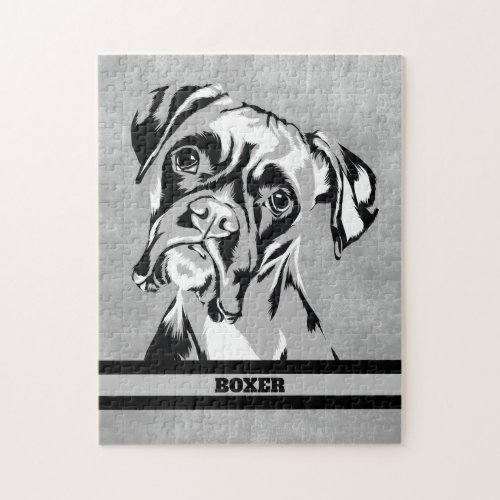 Boxer Dog Abstract Black And White Art Jigsaw Puzzle